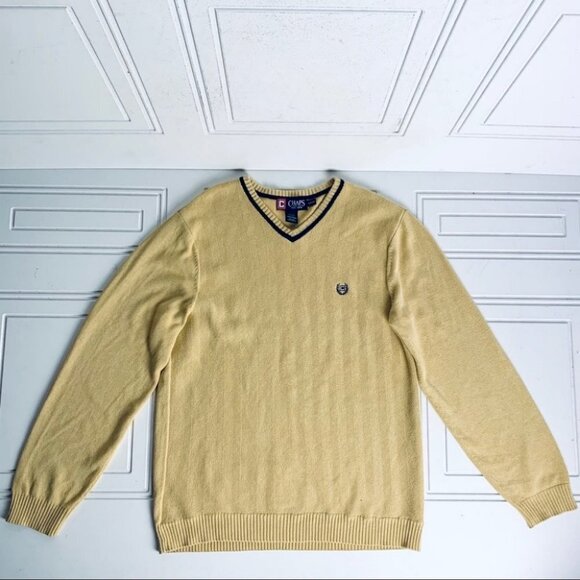 CHAPS YELLOW 100% COTTO KNIT SWEATER LONG SLEEVE TOP WARM UNISEX SIZE SMALL - Picture 3 of 11